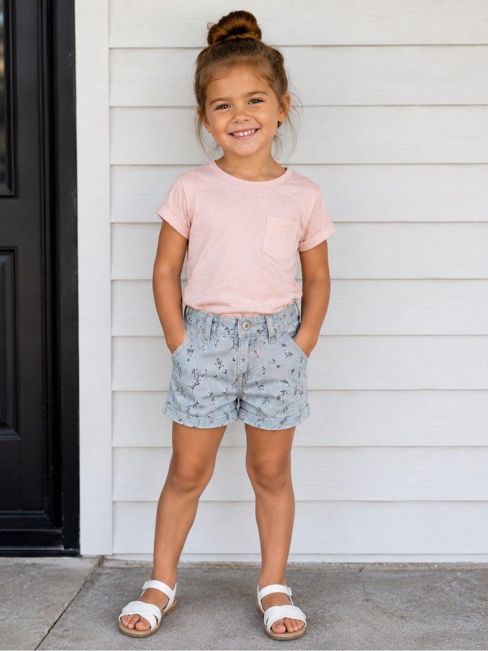 The Children's Place Girls Floral Denim Shorts Size 5